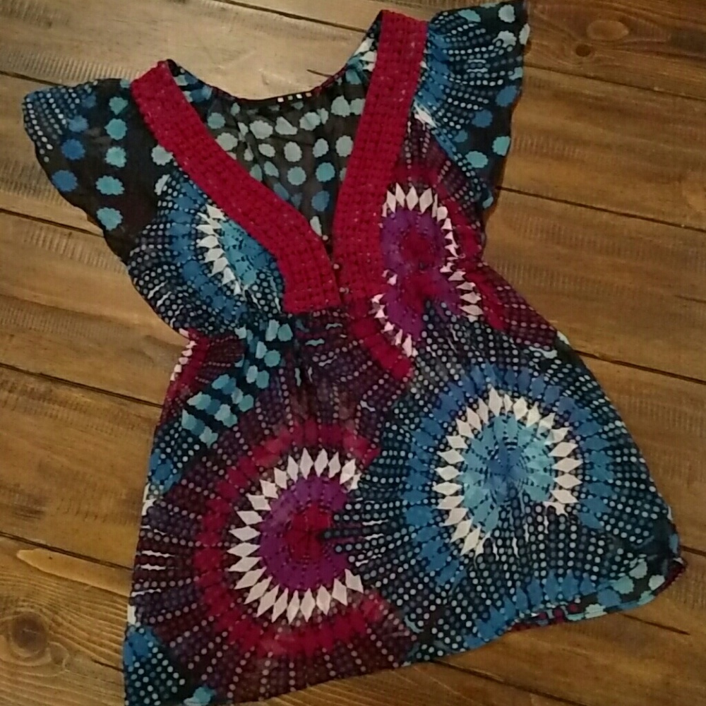 Colorful Sheer Silk Blouse